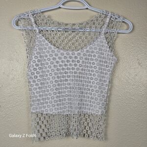 House of Harlow 1960 White Rhinestone Mesh Tank Small — Nicole Richie Wears This